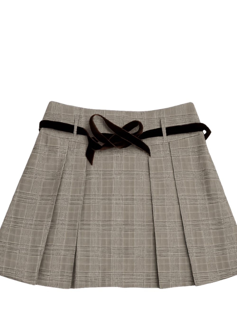 Banana Republic Pleated Skirt Plaid Print with Brown Velvet Belt NWOT